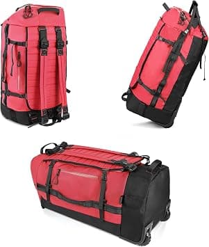 Vomgomfom 86L Large Foldable Duffle Bag with Wheels, Waterproof Rolling Travel Duffle Bag for Men Women, Portable Collapsible Luggage Bag for Camping, Sports, Weekend Trips,Red على Amazon.ae - متتبع الأسعار