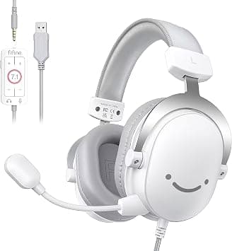 FIFINE H9W Wired Gaming Over-Ear Headset with Detachable Mic for Streaming | White Headset with 7.1 Surround Sound, 3.5mm/USB Headphones Jack, Soft Protein Leather, USB Control Box, for PC,Xbox,PS4/5 - متتبع أسعار Amazon.sa