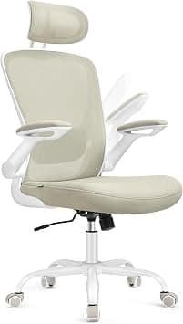 SONGMICS OBN047K01 Ergonomic Office Chair, Swivel Chair with Mesh, Lumbar Support and Headrest, Rocker Function, 53cm Seat, Folding Armrests, Office, Bedroom, Students, Cappuccino Beige on Amazon.ae - Price Tracker