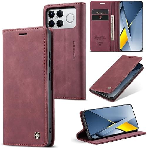 Case for Xiaomi Poco F8 Ultra 5G, Xiaomi Poco F8 Ultra Leather Protective Wallet Case, Folding Flip Stand Magnetic Card Holder, Xiaomi Poco F8 Ultra – Wine Red على Amazon.ae - متتبع الأسعار