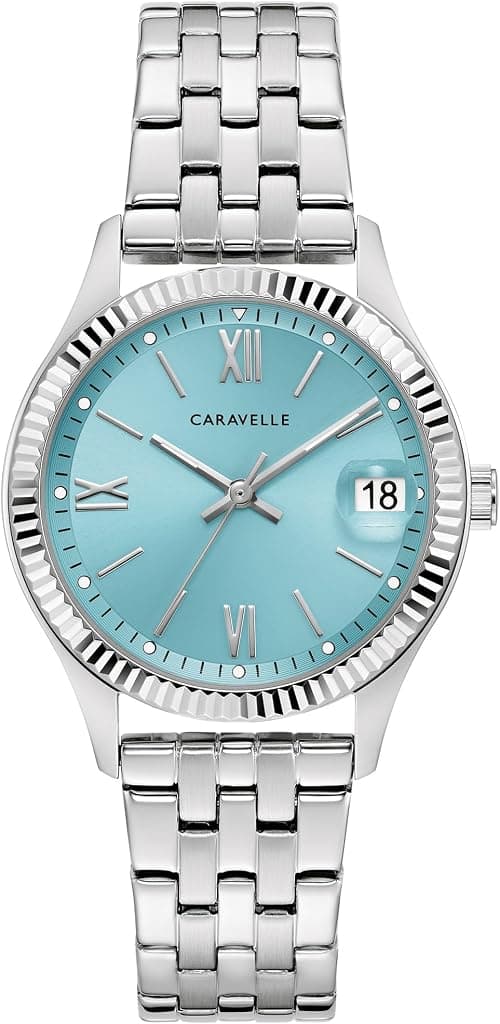 Caravelle by Bulova Ladies Dress Classic Quartz Stainless Steel Watch, Light Blue Dial Style: 43M124, Silver, Dress Quartz Silver-Tone Stainless Steel Bracelet على Amazon.ae - متتبع الأسعار