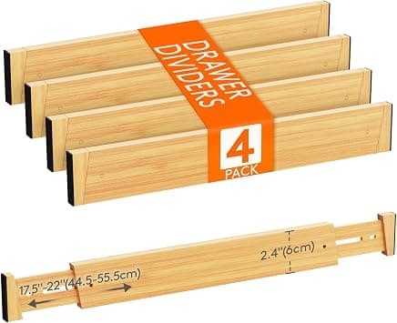 Lifewit 4 Pack Drawer Dividers Bamboo 2.4" High, 16-22" Adjustable Drawer Organizers for Clothes, Wooden Dresser Separators in Bedroom/Bathroom/Kitchen/Fridge/Office Organization and Storage on Amazon.ae - Price Tracker