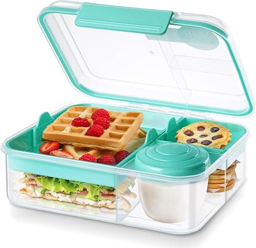Bento Box for Kids, 3-Compartment Lunch Box with 2 Removable Trays, Sauce Container, Reusable Meal Prep Lunchable Food Container for Work, School, Travel, Microwave & Dishwasher Safe, 1.65L on Amazon.ae - Price Tracker