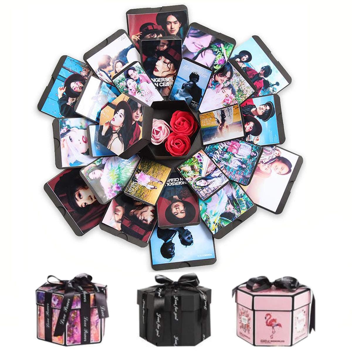 Rnigg Surprise Explosion Gift Box, Hexagon 5 Layer 6 Sided Innovative DIY Photo Album Paper Birthday Gift Photo Album Memory Scrapbook, Wedding Box (Black) on Amazon.ae - Price Tracker
