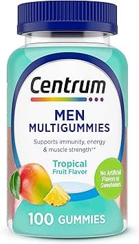 Centrum Men's Multivitamin Gummies, Tropical Fruit Flavors Made from Natural Flavors, 100 Count, 50 Day Supply على Amazon.ae - متتبع الأسعار