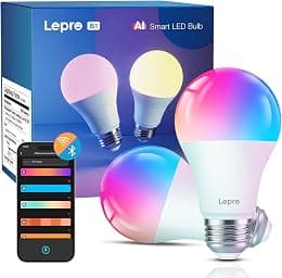 Lepro B1 AI Smart Bulb E27, [806LM 8.5W Replace 60W], Music Sync Bluetooth & WiFi Bulb, Voice Control Screw Light Bulbs, Personalized AI Lighting Designer, Work with Alexa & Google Assistant, 2 Packs - متتبع أسعار Amazon.sa