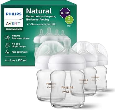 Philips AVENT Glass Natural Baby Bottle with Natural Response , Clear, 4oz, 4pk, SCY910/04 - Best Deal Finder