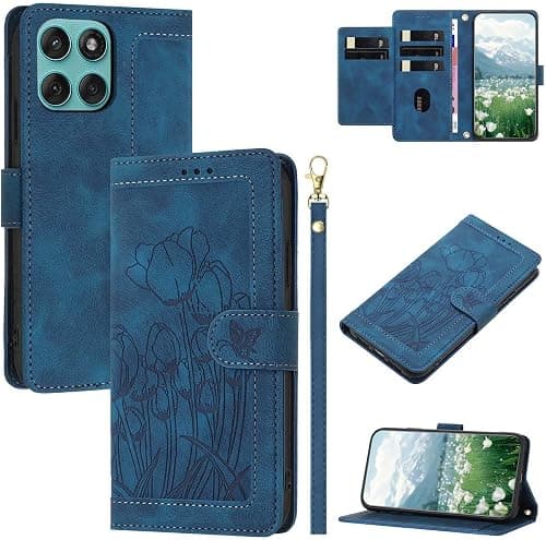 YUEQIAN Motorola Moto G77 5G Case, Tulip Butterfly Flower Pattern PU Leather Wallet Flip Case Cover Shockproof Cover with Card Holder and Stand Blue on Amazon.ae - Price Tracker