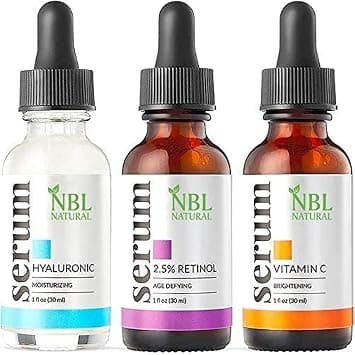 NBL NATURAL Anti Aging Set with Vitamin C Retinol and Hyaluronic Acid Serum for Anti Wrinkle and Dark Circle Remover All Natural and Moisturizing (3 x 30 ML) - Best Deal Finder