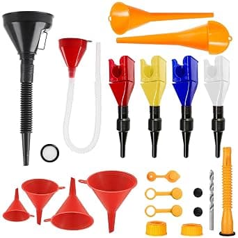 21Pcs Oil Fuel Funnel Set with Gas Can Spout Replacements, Plastic Wide Mouth Funnels - Long Neck & Flexible Right Angle,Universal Auto Gasoline for Automotive (Transmission/Oil/Gasoline) Use على Amazon.ae - متتبع الأسعار