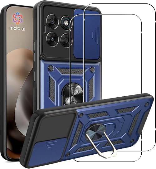 MEMELOKA Motorola Moto G67 5G/Moto G77 5G Case with Tempered Glass, Anti-Scratch Military Protective Cover + 360 Degree Rotating Stand, Shockproof Cover with Sliding Lens Cover, Blue on Amazon.ae - Price Tracker