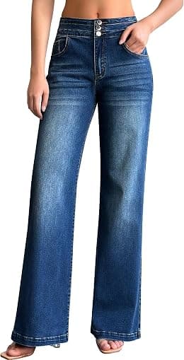 roswear Women's Wide Leg Jeans Casual High Waisted Stretch Baggy Loose Denim Pants - Best Deal Finder