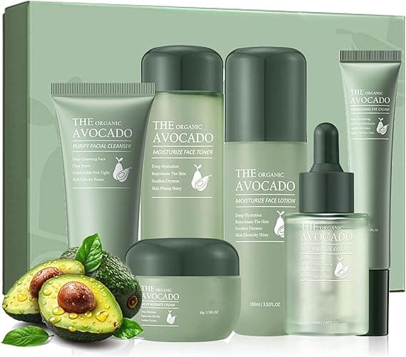 Avocado Skincare Kit, 6 Pcs Gift Set With Facial Cleanser, Face Essence, Cream, Eye Toner And Moisturizing Lotion, In 1 Travel For Women Girls on Amazon.ae - Price Tracker