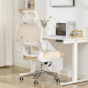 Lepdep Ergonomic Office Chair,Home Mesh Office Desk Chairs,High Back Chair 330 LBS,Swivel Computer Task Chair with Adjustable Lumbar Support,Up&Down Flip-Up Arms,Rocking Function (Beige) على Amazon.ae - متتبع الأسعار