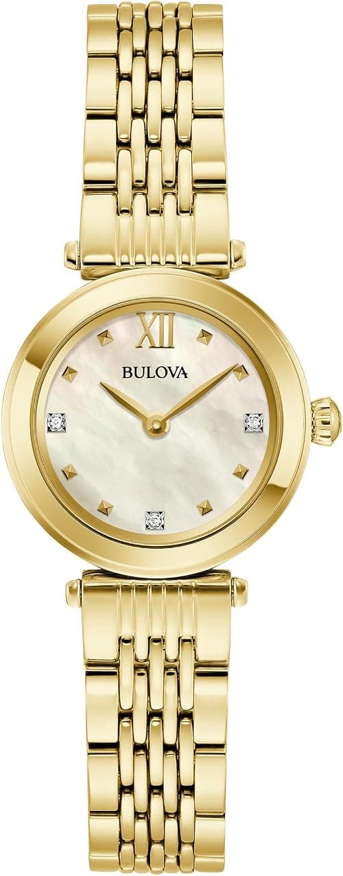 Bulova Ladies Classic Diamond Quartz Gold Stainless Steel Watch, Mother of Pearl Dial Style:97P177 on Amazon.ae - Price Tracker