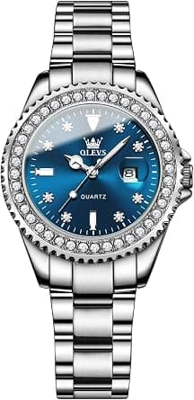 OLEVS Ladies Luxury Gold Silver Stainless Steel Quartz Watch Waterproof Date على Amazon.ae - متتبع الأسعار