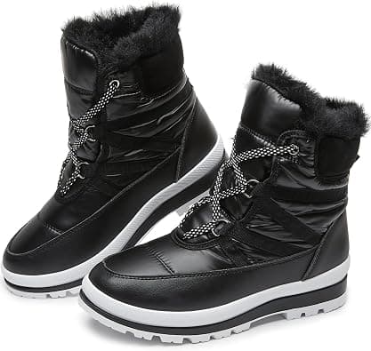BABUDOG Womens Warm Fur Lined Mid-Calf Boots Waterproof Winter Snow Boots Non-slip Lace up Combat Boots على Amazon.ae - متتبع الأسعار