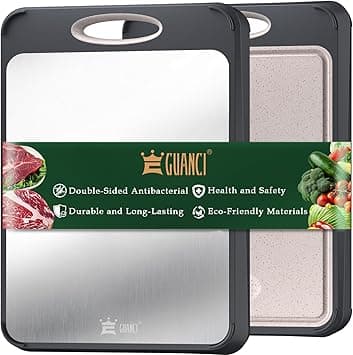 GUANCI Cutting Board,Large 16”×11” 316 Stainless Steel Cutting Board Kitchen,Food-Grade Rice Husk Fiber Chopping Board with Wheat Straw PP,Double-Side using,Easy-Grip Handle - Amazon.ae Price Tracker