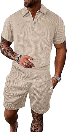 PLEPAN Men Summer Outfits Men's Polo Shirt and Shorts Set Casual Short Sleeve Polo Suit Casual on Amazon.ae - Price Tracker