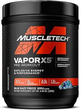 MuscleTech | Vapor X5 | Pre-work Powder | Intense Muscle Pump Energy | Sports Nutrition Muscle Building Supplements for Women & Men | Blue Razz | 266 grams | 30 servings on Amazon.ae - Price Tracker