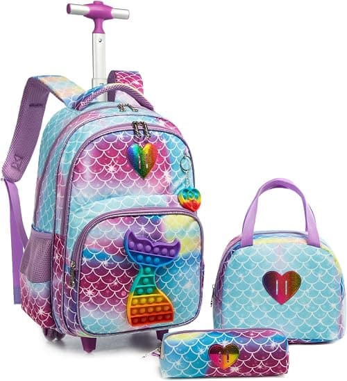 School Kids Rolling Backpack for Girls with Wheels Trolley Wheeled Backpack on Amazon.ae - Price Tracker