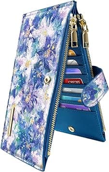 Womens RFID Blocking Large Capacity Wallet Multi Card Organizer Bifold Wallet for Women with Zipper Pocket, Blue Flowers on Amazon.ae - Price Tracker