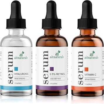 Aitnaturals Anti-Aging Serum Set (Each 30ml) | Powerful Trio of Vitamin C, Retinol, & Hyaluronic Acid | Reduces Wrinkles, Firms, Hydrates, Boosts Brightness, Improves Elasticity & Moisturizes Skin - Best Deal Finder