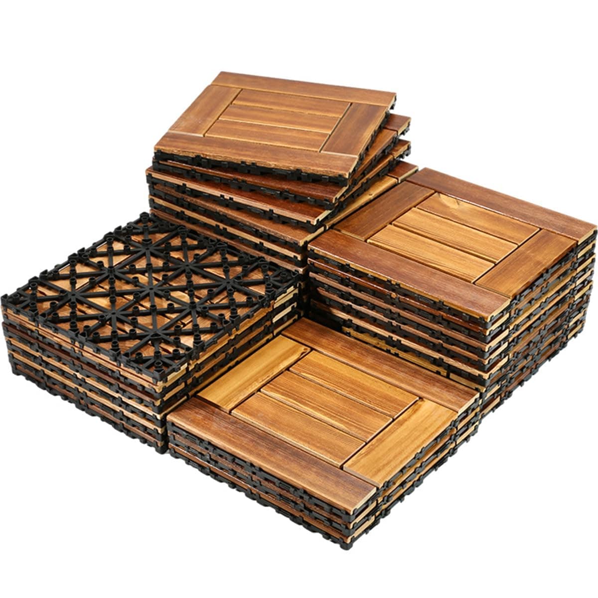 Gluckluz Wooden Decking Tiles Interlocking Floor Tiles Waterproof Hardwood Deck Tiles with Snap & Plastic Base for Home Office Outdoor Patio Garden Balcony Backyard Porch Yard Swimming Pool (10 Pack) on Amazon.ae - Price Tracker