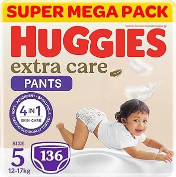 Huggies Extra Care Baby Culottes, Size 5 (12-17 kg), Super Mega Pack, 136 Diaper Pants - Amazon.ae Price Tracker