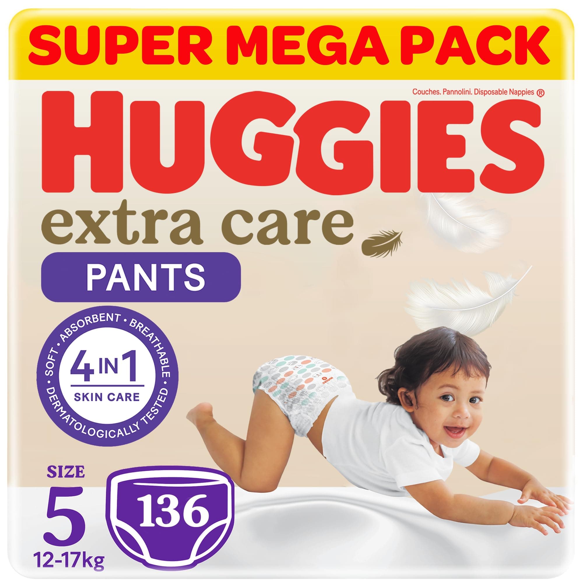 Huggies Extra Care Baby Culottes, Size 5 (12-17 kg), Super Mega Pack, 136 Diaper Pants on Amazon.ae - Price Tracker
