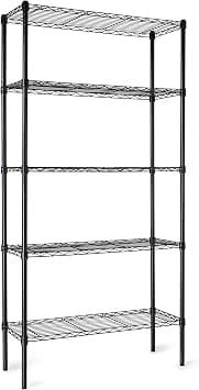 Amazon Basics 5-Shelf Adjustable, Heavy Duty Storage Shelving Unit (158.5 kgs loading capacity per shelf), Steel Organizer Wire Rack, Black (91.4 x 35.5 x 182.8 cm) - متتبع أسعار Amazon.sa