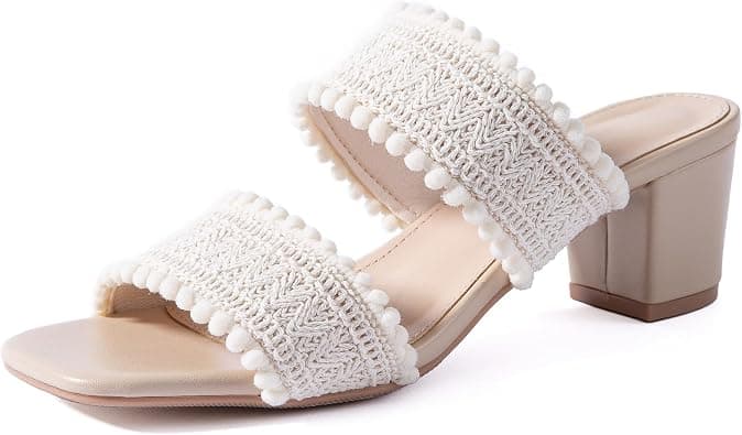 N.N.G Women Heel Sandals Braided Strappy Dressy Summer Low Heel Chunky Block Leather Comfortable Casual Square toe على Amazon.ae - متتبع الأسعار