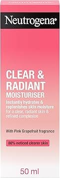 Neutrogena Clear & Radiant Moisturiser (1x 50ml), Daily Facial Cream for Dry Skin Prone to Blemishes, Uplifting Oil-Free Moisturiser with Pink Grapefruit Fragrance, for a Clearer, Radiant Skin on Amazon.ae - Price Tracker