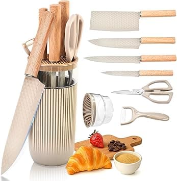 Knife Set, 7-Piece Kitchen Knife Set with Sharp Chef and Meat Knives, Anti-Rust Utility Knives Set for Kitchen, Kitchen Knife Block Set – Khaki on Amazon.ae - Price Tracker