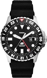 Fossil Men's Blue GMT Stainless Steel and Silicone Dual Time Watch, Color: Black Silicone (Model: FS6036) - دليلك لأفضل العروض