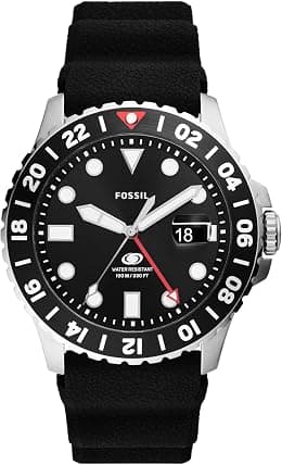 Fossil Men's Blue GMT Stainless Steel and Silicone Dual Time Watch, Color: Black Silicone (Model: FS6036) - دليلك لأفضل العروض