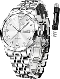 OLEVS Watch for Men Diamond Business Dress Analog Quartz Stainless Steel Waterproof Luminous Date Two Tone Luxury Casual Wrist Watch - Amazon.ae Price Tracker
