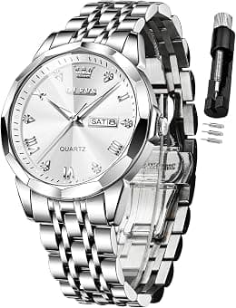 OLEVS Watch for Men Diamond Business Dress Analog Quartz Stainless Steel Waterproof Luminous Date Two Tone Luxury Casual Wrist Watch - Best Deal Finder