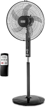 Black & Decker 60W Stand Fan 16 Inch Fan Diameter 90° Wide Swing, 3 Speeds Low/Medium/High Plus Modes And 5AS Blade With Remote Control For The Perfect Temperature FS1620R-B5 2 Years Warranty على Amazon.ae - متتبع الأسعار