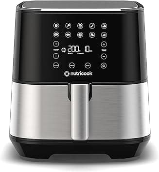 Nutricook Air Fryer 2, 1700 Watts, Digital Control Panel Display, 10 Preset Programs With Built-In Preheat Function, 5.5 Liters, Brush Stainless Steel/Black, 2 Years Warranty, Af205 on Amazon.ae - Price Tracker