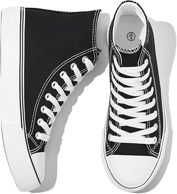 kufeiti Women's High Top Canvas Sneakers Canvas Shoes Lace up White Black Sneakers Casual Walking Shoes, Wf on Amazon.ae - Price Tracker