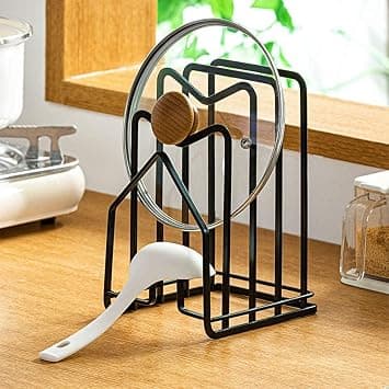 Chopping Board Holder Rack Pot Pan Lid Holder Cutting Board Organiser Display Stand Thin Bakeware Baking Tray Kitchen Countertop Cupboards Cabinet Office Heavy Duty Metal 12.5x14.5x21.5cm Black on Amazon.ae - Price Tracker