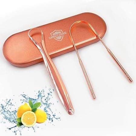 Tongue Scraper, 100% Surgical Grade Stainless Steel Tongue Cleaner for Adults &amp; Kids Oral Hygiene- 2 Pieces Tongue Scraper with Metal Travel Case (Copper) on Amazon.ae - Price Tracker