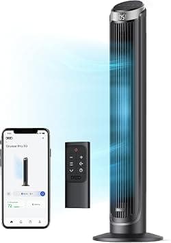 Dreo Smart Tower Fan for Bedroom, 26ft/s High-Speed 40" Standing Fan, 5 Speeds 4 Modes, Quiet 90° Bladeless Oscillating Fan with Remote, 12H Timer, Touch Control, Work with Alexa, Silver على Amazon.ae - متتبع الأسعار