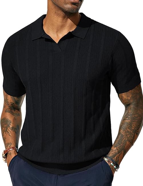 PJ PAUL JONES Mens Polo Shirts Textured Knit V-Neck Summer Shirts on Amazon.ae - Price Tracker