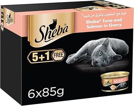 Sheba Cat Food Tuna & Salmon Can, Made from Natural Ingredients with Essential Vitamins and Minerals, this Sheba Wet Food is Made with a Grain Free Formula Suitable for Sensitive Cats, Pack of 6x85g - Amazon.ae Price Tracker
