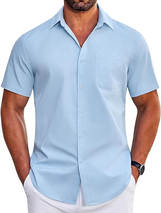 COOFANDY Mens Short Sleeve Button Down Shirts Wrinkle Free Dress Shirt for Men Business Casual Shirt with Pocket on Amazon.ae - Price Tracker