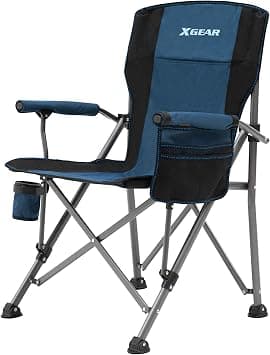 XGEAR Camping Chair Hard Arm High Back Lawn Chair Heavy Duty with Cup Holder, for Camp, Fishing, Hiking, Outdoor, Carry Bag Included (Blue) على Amazon.ae - متتبع الأسعار