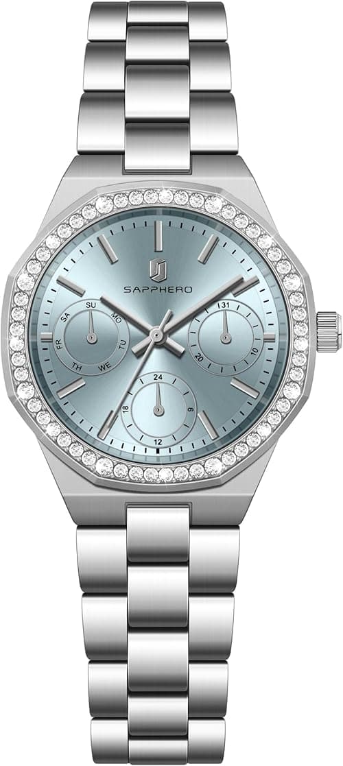 SAPPHERO Watches for Women 5ATM Waterproof Luxury Ladies Watches Women's Bracelet Watch Small Stainless Steel Analog Octagonal Wrist Watch for Women，Silverblue on Amazon.ae - Price Tracker