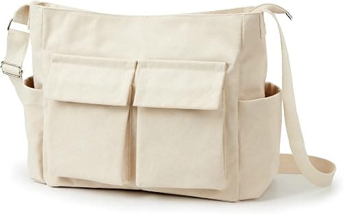 KALIDI Canvas Tote Bag, Messenger Bag with Pockets with zipper Large Shoulder Hobo Crossbody Bag for Women Men College Work Travel Casual على Amazon.ae - متتبع الأسعار